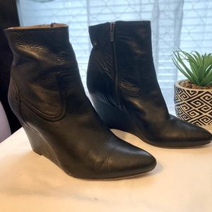Frye black leather wedge boots